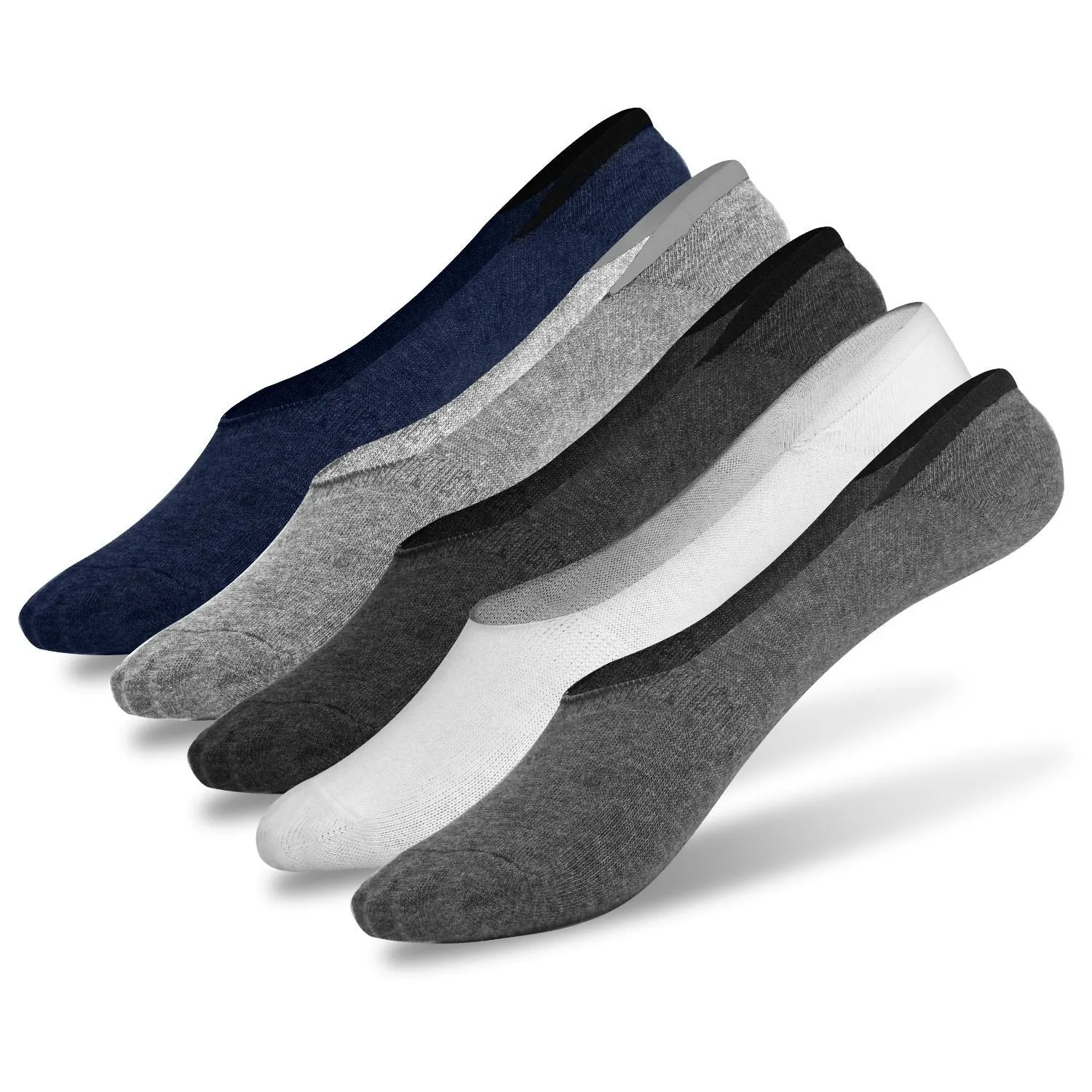 5-Pairs: Breathable No Show Boat Socks Non-Slip