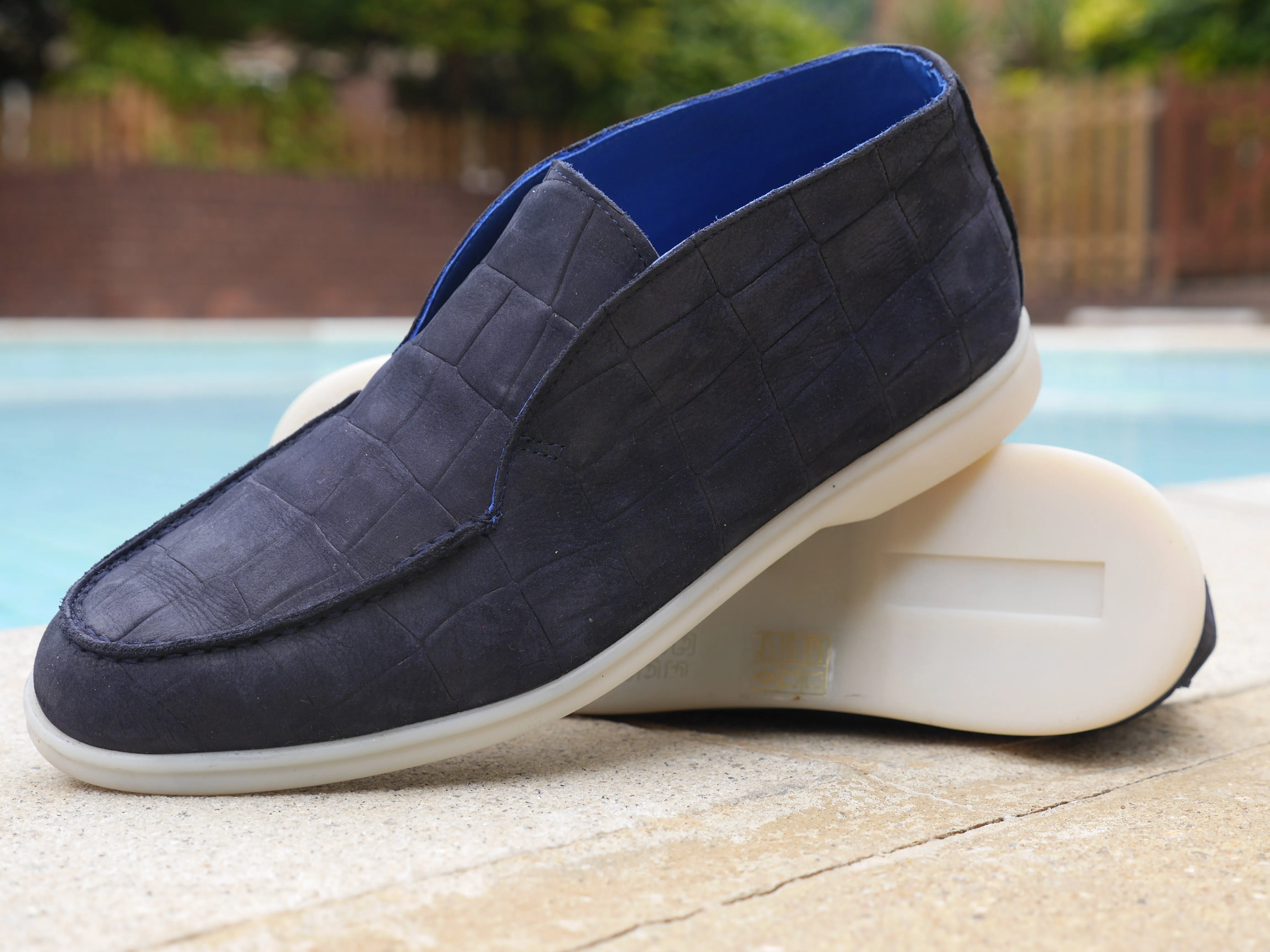 5514 - Navy Blue Nubuck Moc Croc