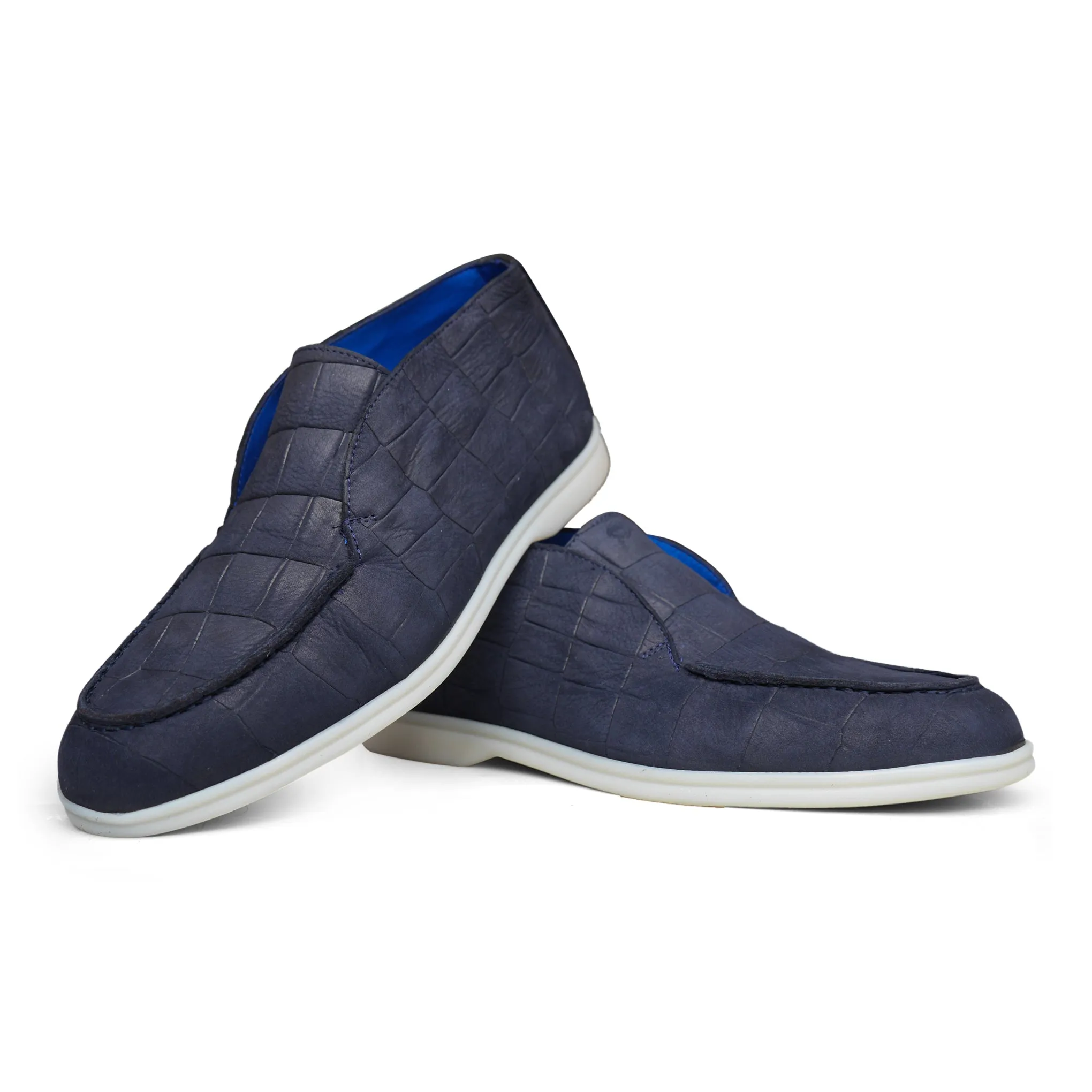 5514 - Navy Blue Nubuck Moc Croc