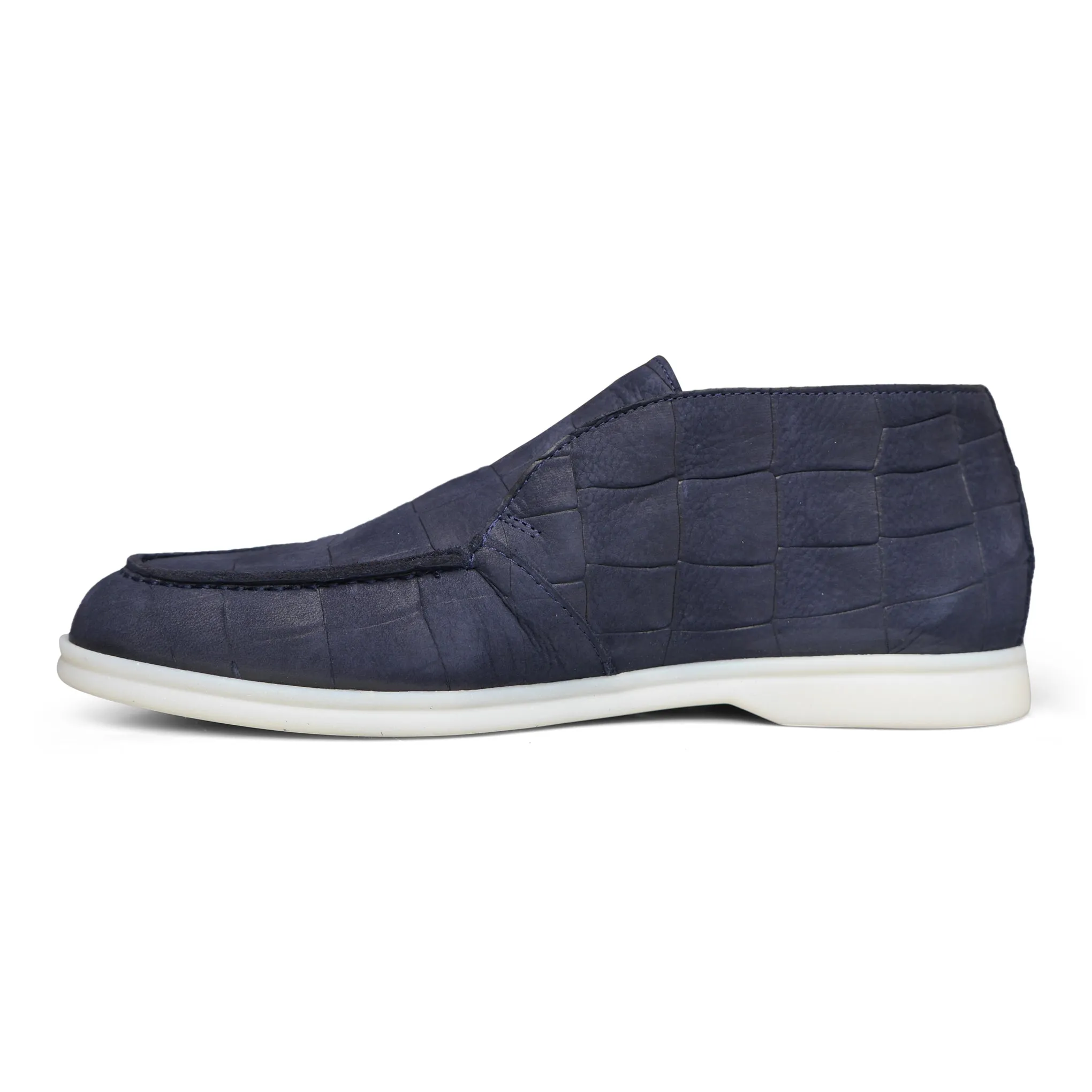 5514 - Navy Blue Nubuck Moc Croc