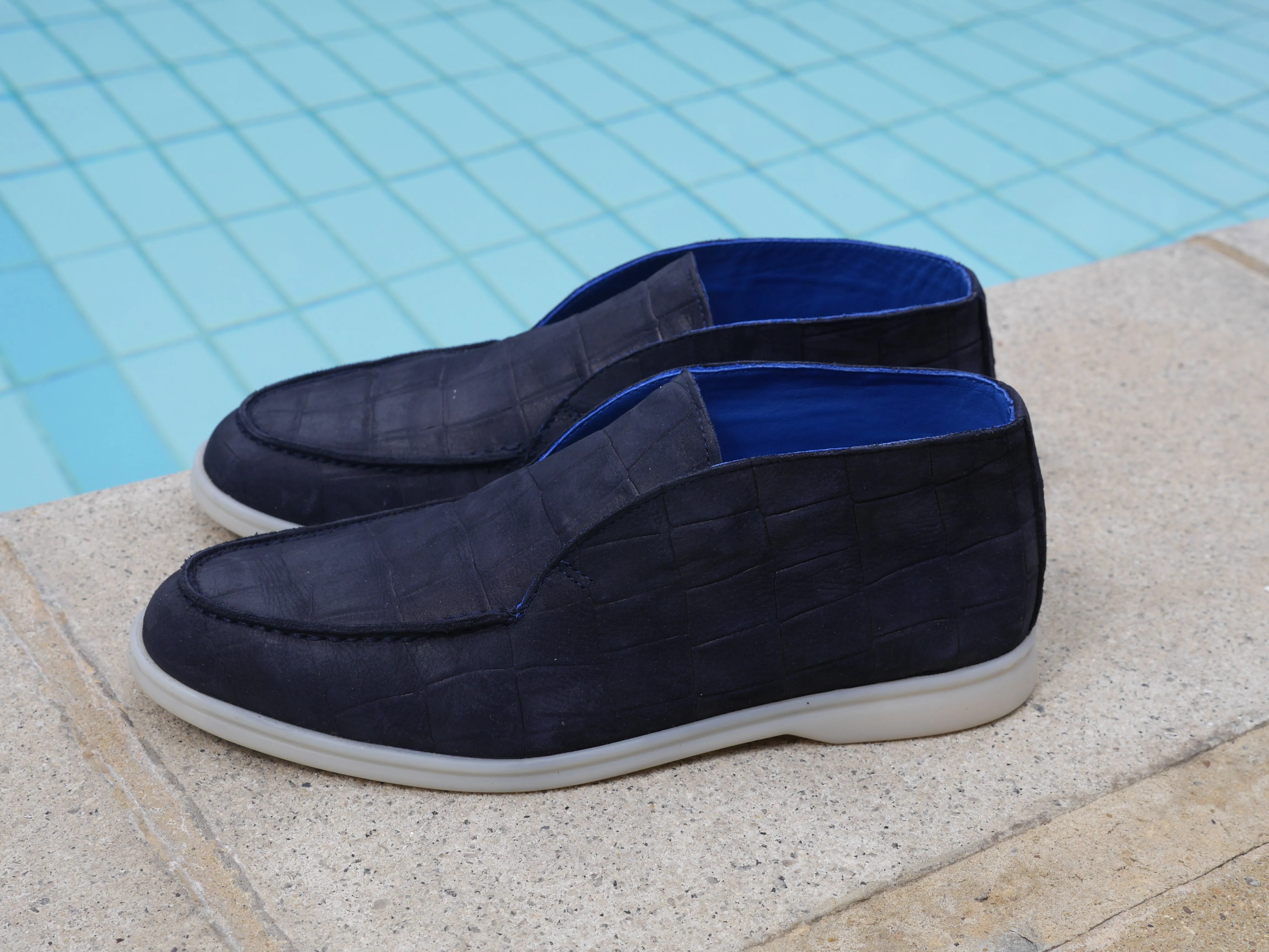 5514 - Navy Blue Nubuck Moc Croc