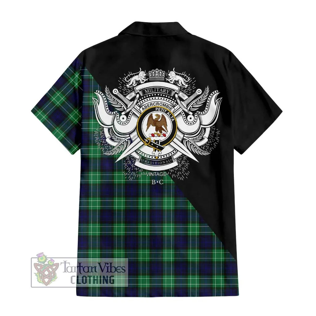 Abercrombie Tartan Short Sleeve Button Shirt with Family Crest and Military Logo Style