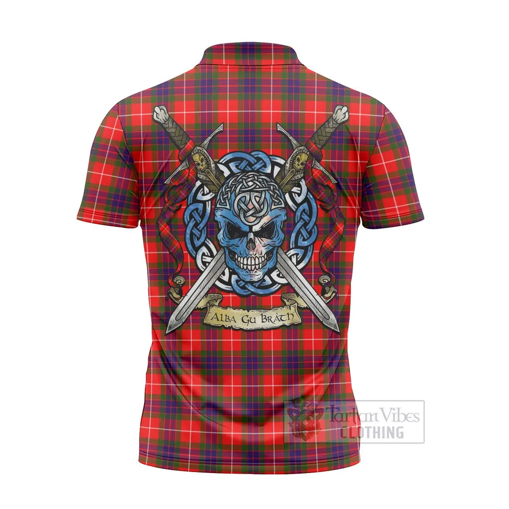 Abernethy Tartan Zipper Polo Shirt with Family Crest Celtic Skull Style