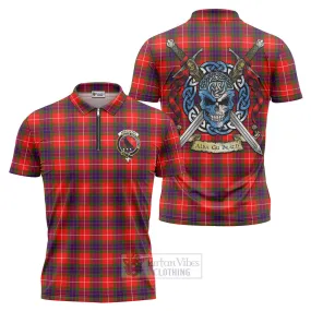 Abernethy Tartan Zipper Polo Shirt with Family Crest Celtic Skull Style