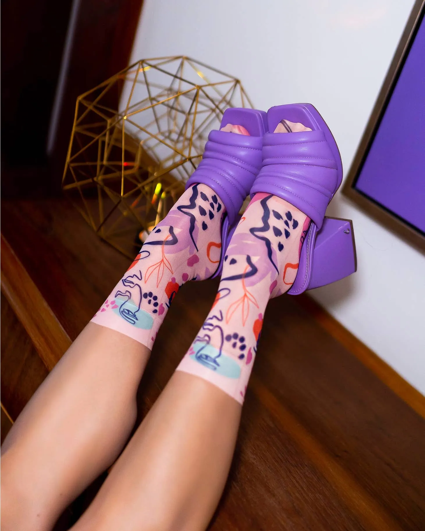 Abstract Faces Printed Ankle Sock - U.S. Women's Size 5 - 10