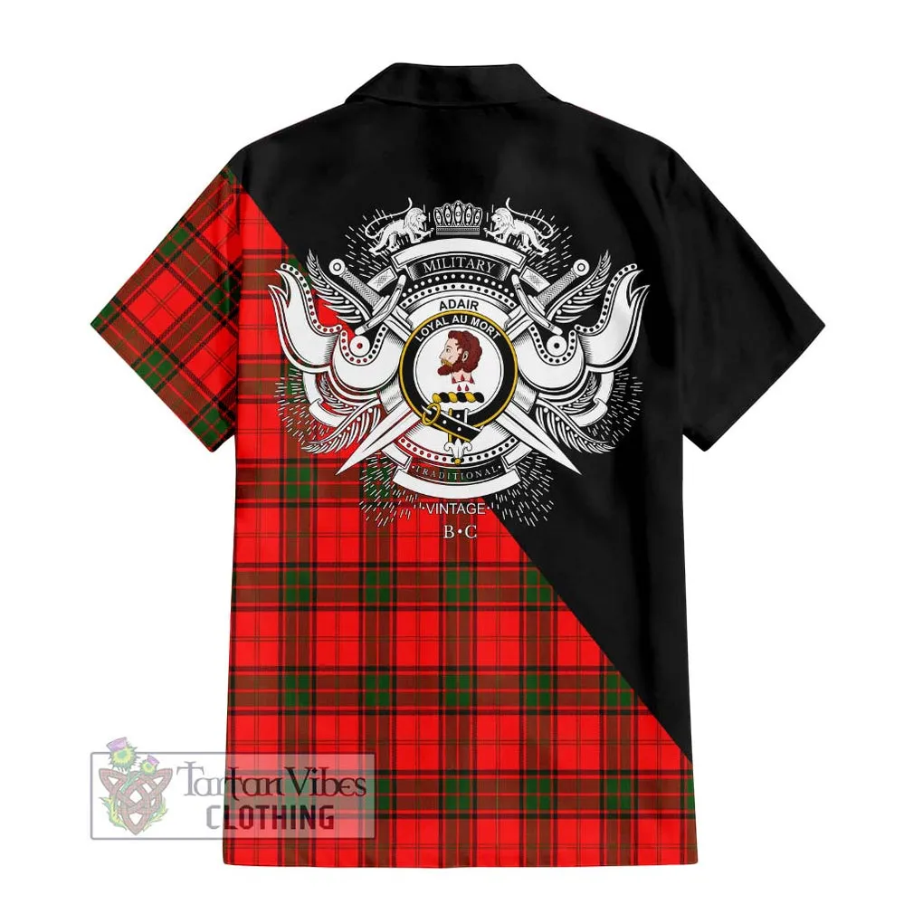 Adair Tartan Short Sleeve Button Shirt with Family Crest and Military Logo Style