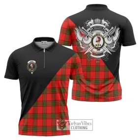 Adair Tartan Zipper Polo Shirt with Family Crest and Military Logo Style