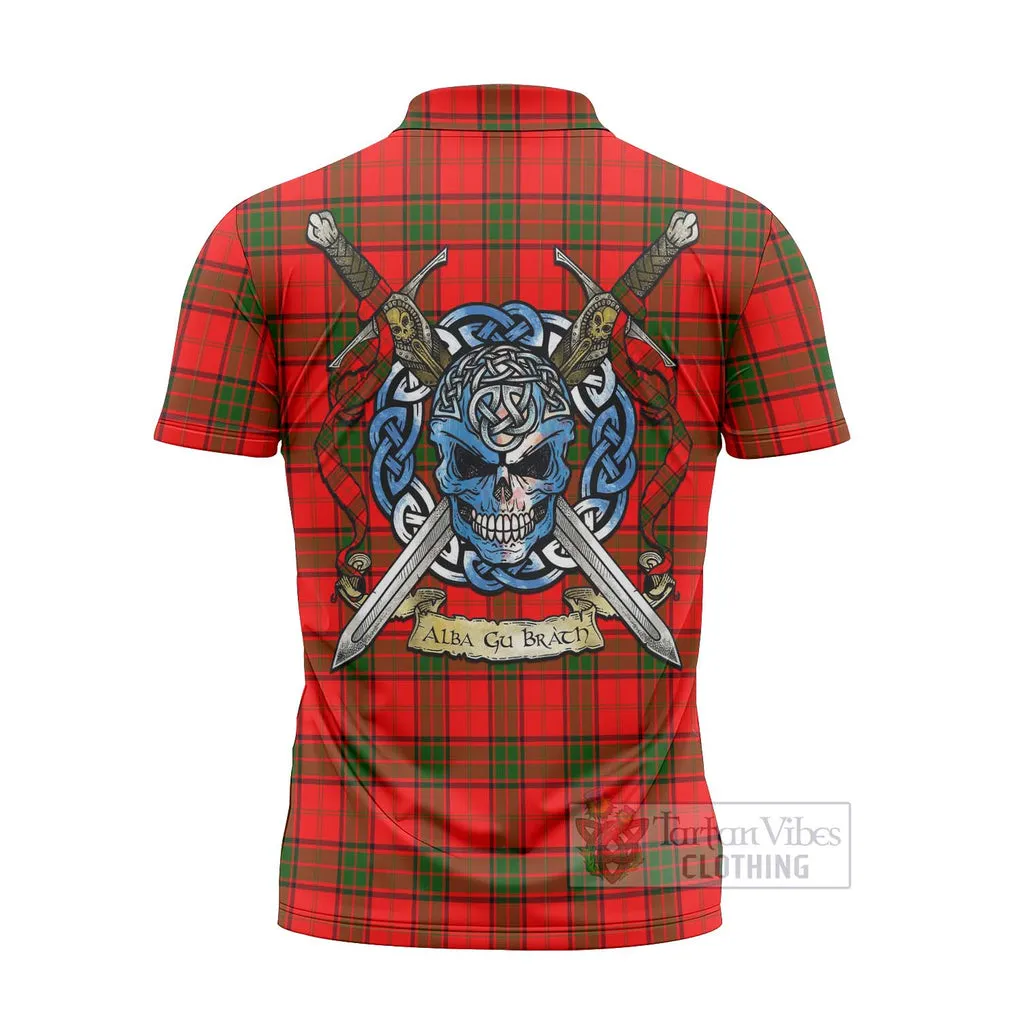 Adair Tartan Zipper Polo Shirt with Family Crest Celtic Skull Style