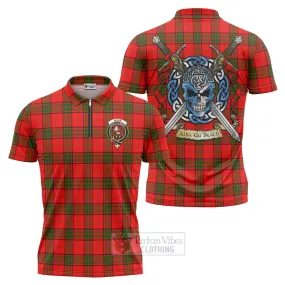 Adair Tartan Zipper Polo Shirt with Family Crest Celtic Skull Style