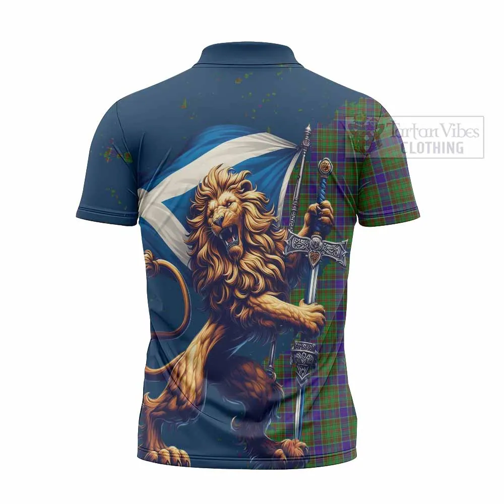 Adam Tartan Family Crest Zipper Polo Shirt with Scottish Majestic Lion