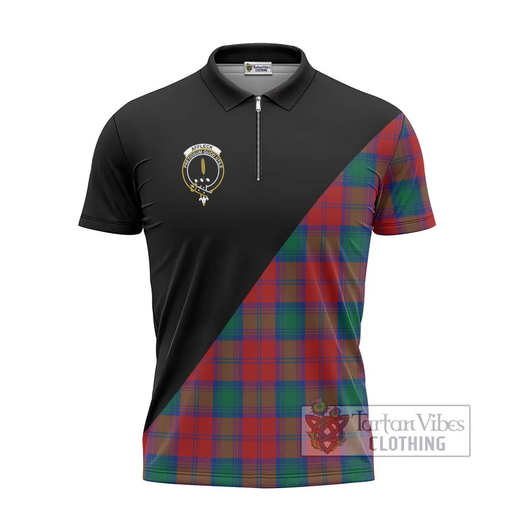 Affleck Tartan Zipper Polo Shirt with Family Crest and Military Logo Style