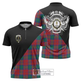 Affleck Tartan Zipper Polo Shirt with Family Crest and Military Logo Style