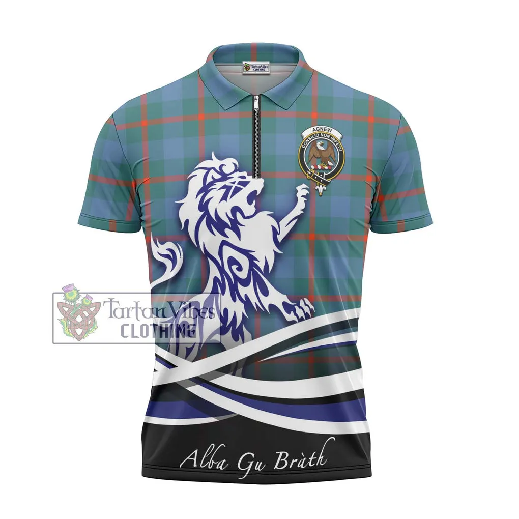 Agnew Ancient Tartan Zipper Polo Shirt with Alba Gu Brath Regal Lion Emblem