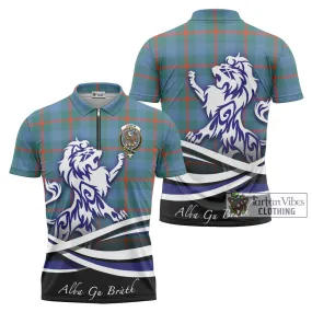 Agnew Ancient Tartan Zipper Polo Shirt with Alba Gu Brath Regal Lion Emblem