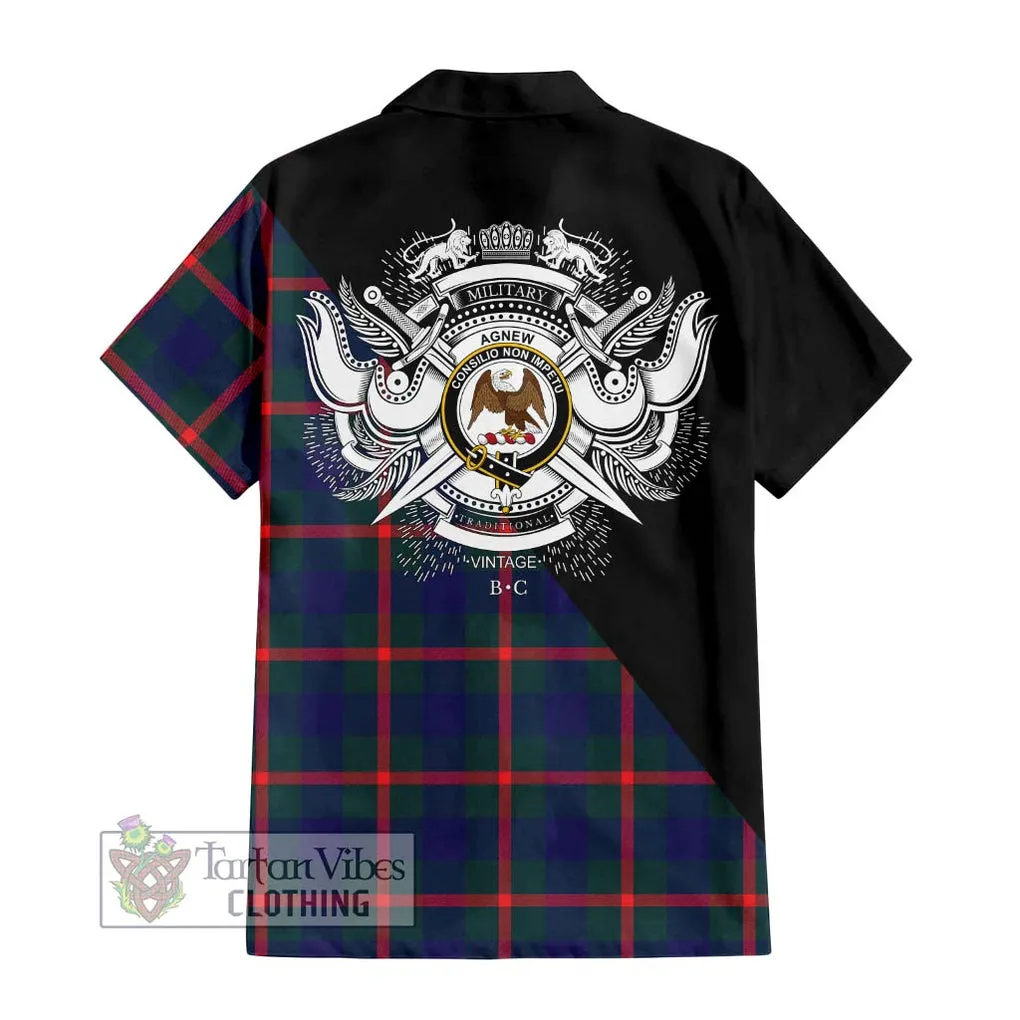 Agnew Tartan Short Sleeve Button Shirt with Family Crest and Military Logo Style