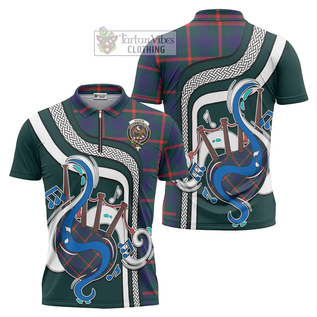 Agnew Tartan Zipper Polo Shirt with Epic Bagpipe Style