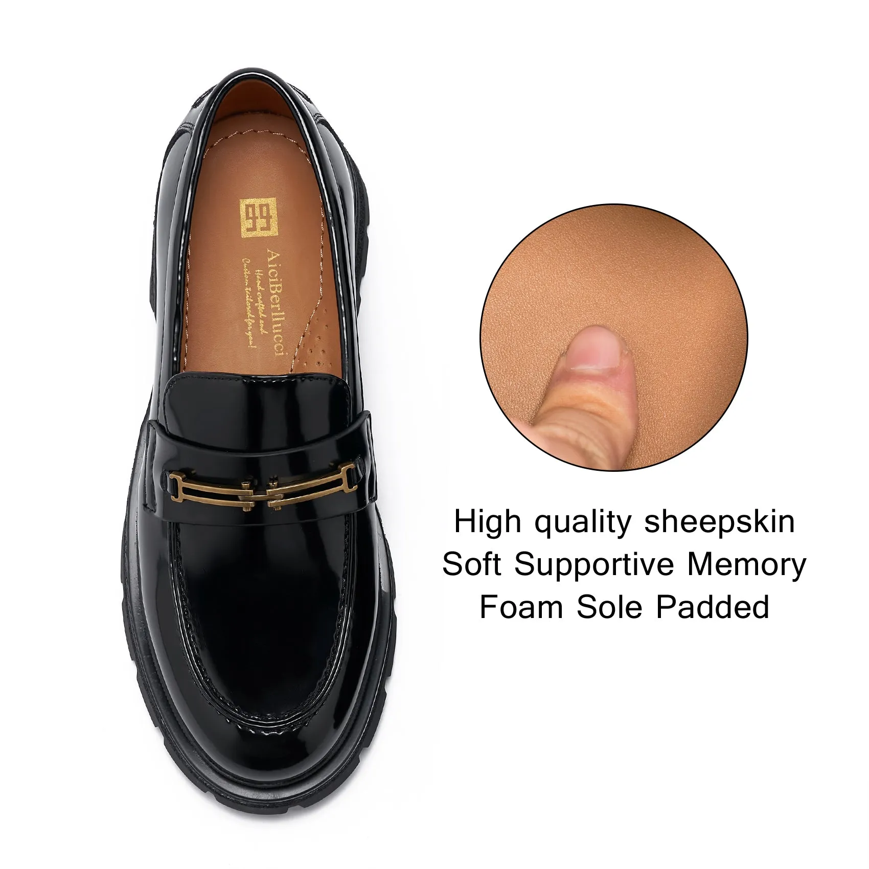 AiciBerllucci -SUNNY -Black Loafers for Women, Business Casual Shoes, Women's Loafers & Slip-Ons, Womens Chunky Loafers Comfortable Platform Loafers for Women