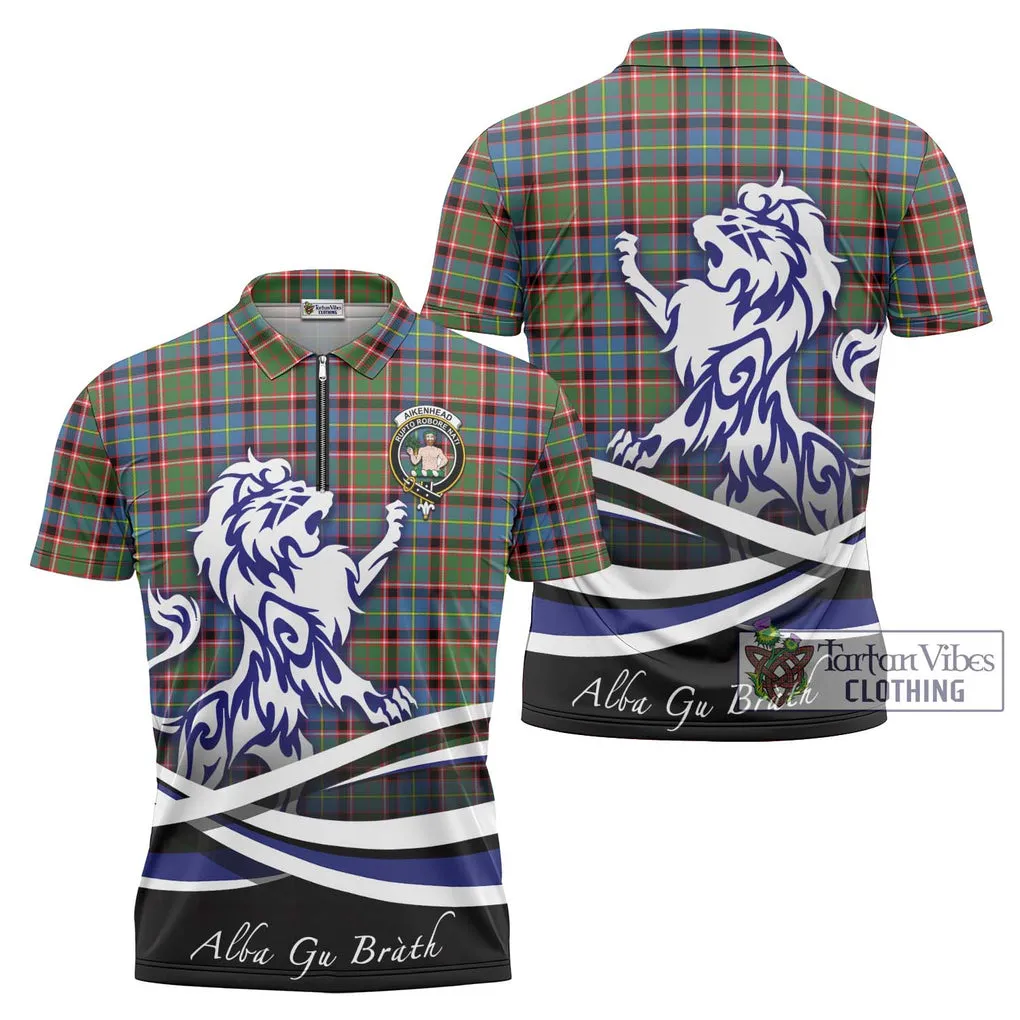 Aikenhead Tartan Zipper Polo Shirt with Alba Gu Brath Regal Lion Emblem