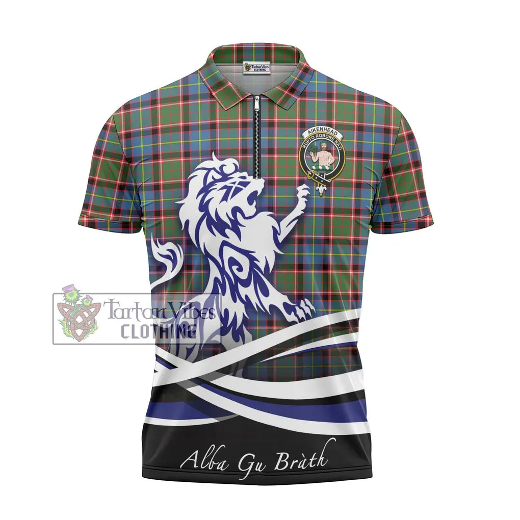 Aikenhead Tartan Zipper Polo Shirt with Alba Gu Brath Regal Lion Emblem