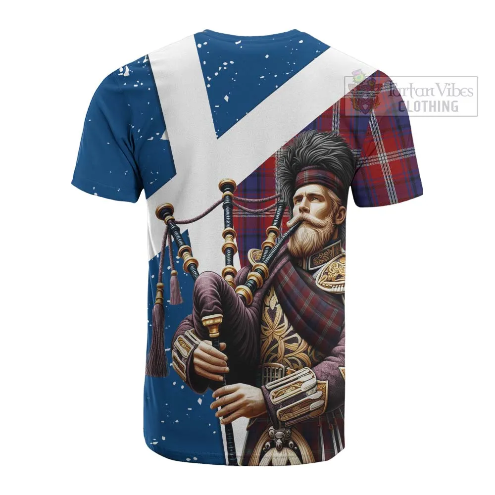 Ainslie Tartan Cotton T-shirt with Family Crest Scottish Bagpiper Vibes