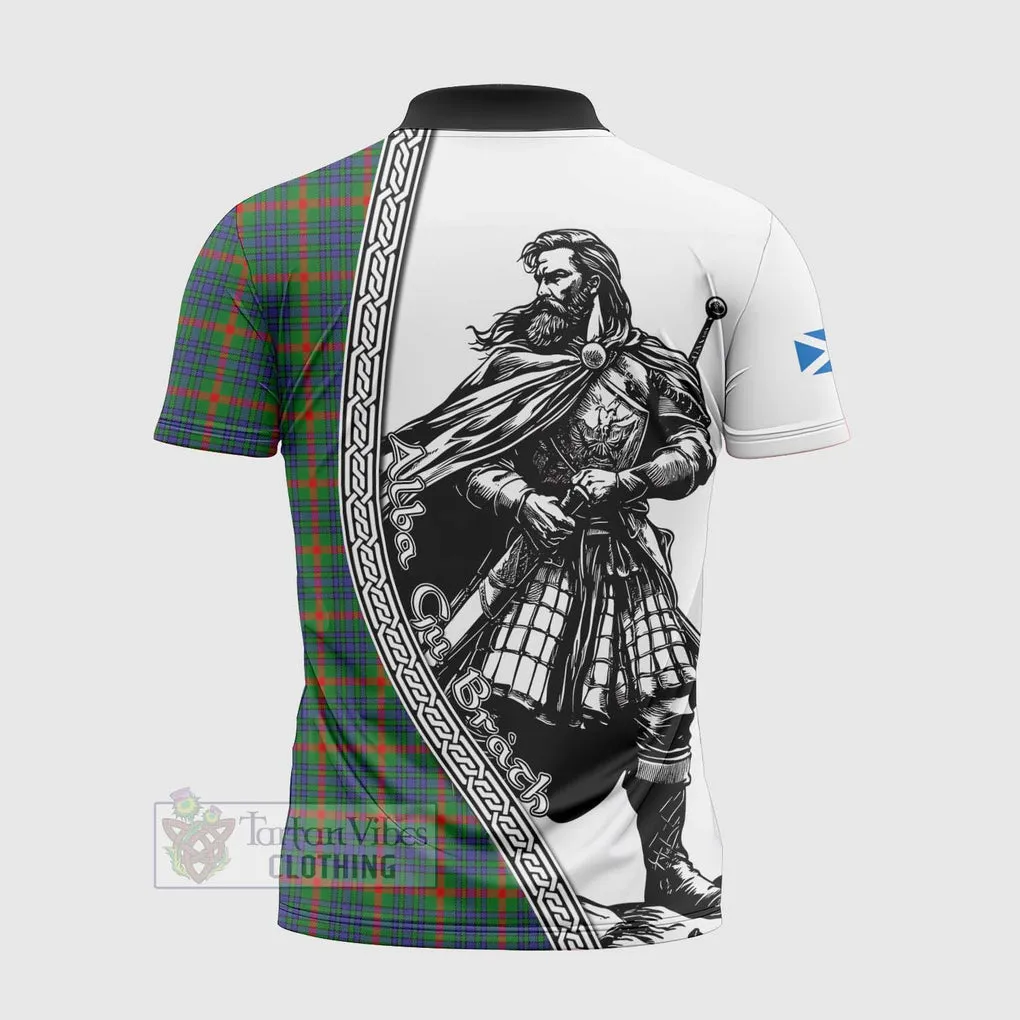 Aiton Tartan Clan Crest Zipper Polo Shirt with Highlander Warrior Celtic Style