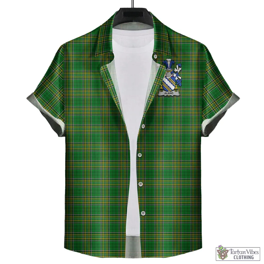 Aland Irish Clan Tartan Short Sleeve Button Up with Coat of Arms