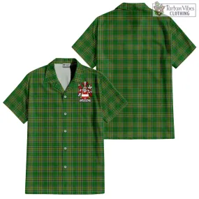 Alcock Irish Clan Tartan Short Sleeve Button Up with Coat of Arms