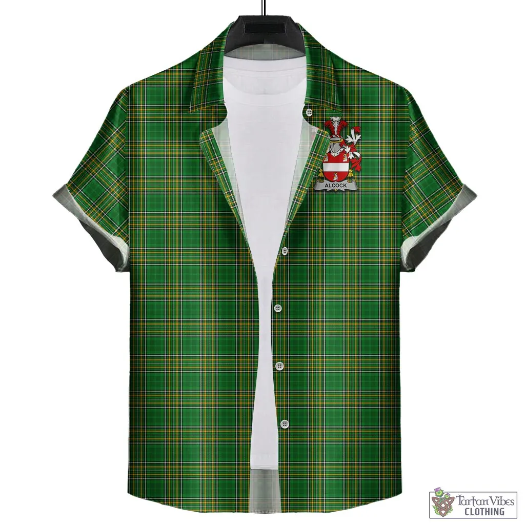 Alcock Irish Clan Tartan Short Sleeve Button Up with Coat of Arms