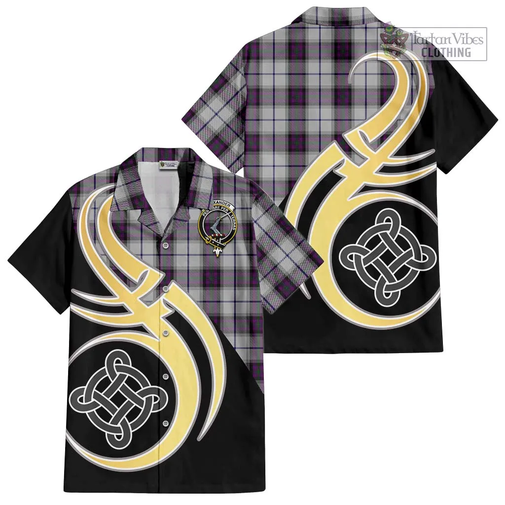 Alexander of Menstry Dress Tartan Short Sleeve Button Shirt with Family Crest and Celtic Symbol Style