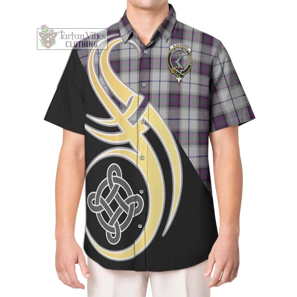 Alexander of Menstry Dress Tartan Short Sleeve Button Shirt with Family Crest and Celtic Symbol Style