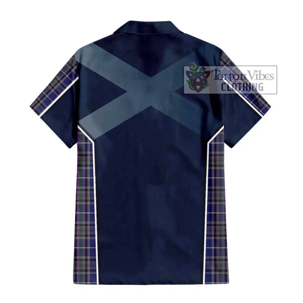 Alexander of Menstry Tartan Short Sleeve Button Shirt with Family Crest and Lion Rampant Vibes Sport Style