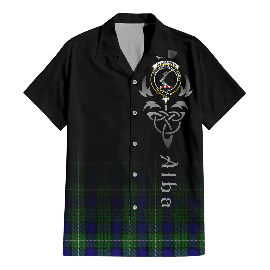 Alexander Tartan Short Sleeve Button Up Shirt Featuring Alba Gu Brath Family Crest Celtic Inspired