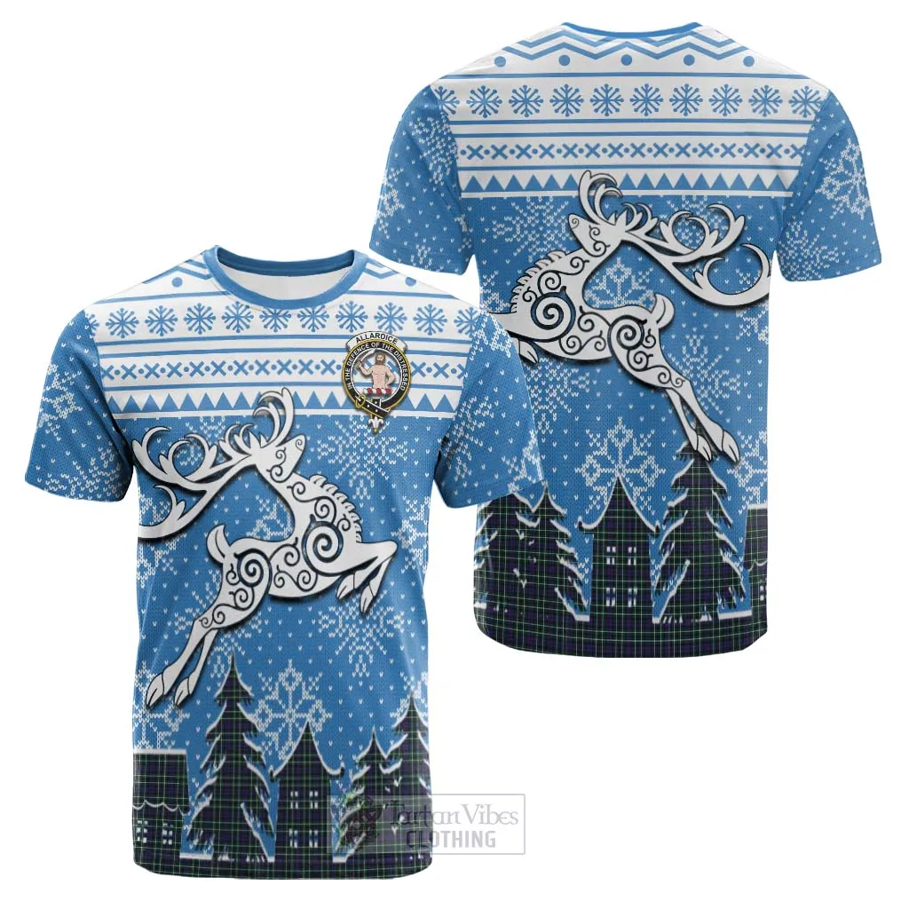 Allardice Clan Christmas Cotton T-shirt Celtic Reindeer Style