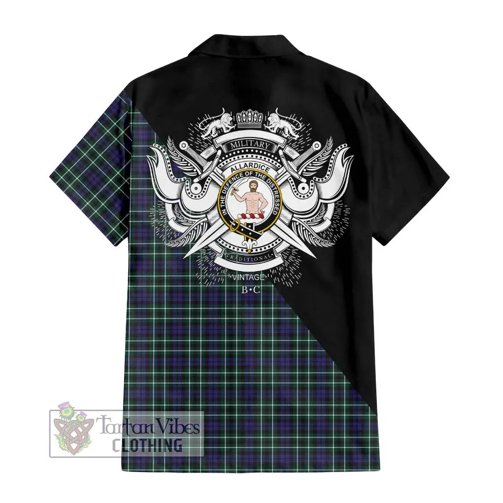 Allardice Tartan Short Sleeve Button Shirt with Family Crest and Military Logo Style