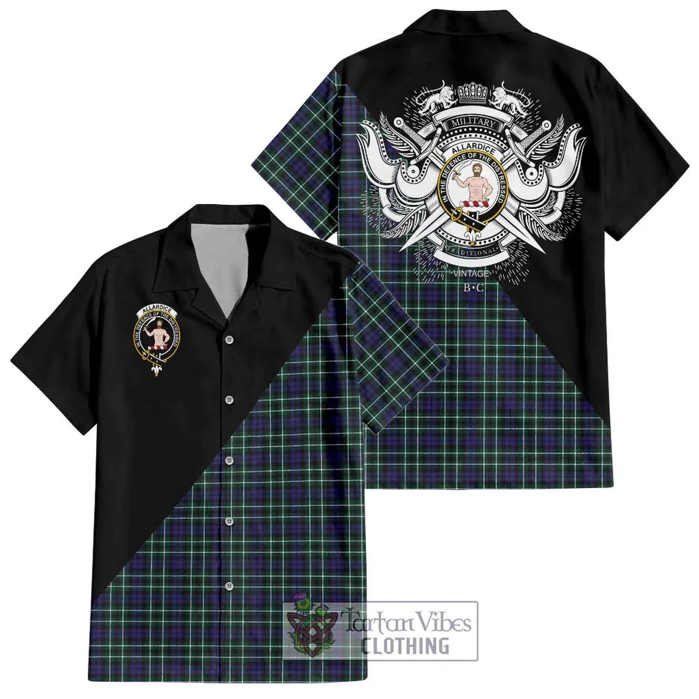 Allardice Tartan Short Sleeve Button Shirt with Family Crest and Military Logo Style