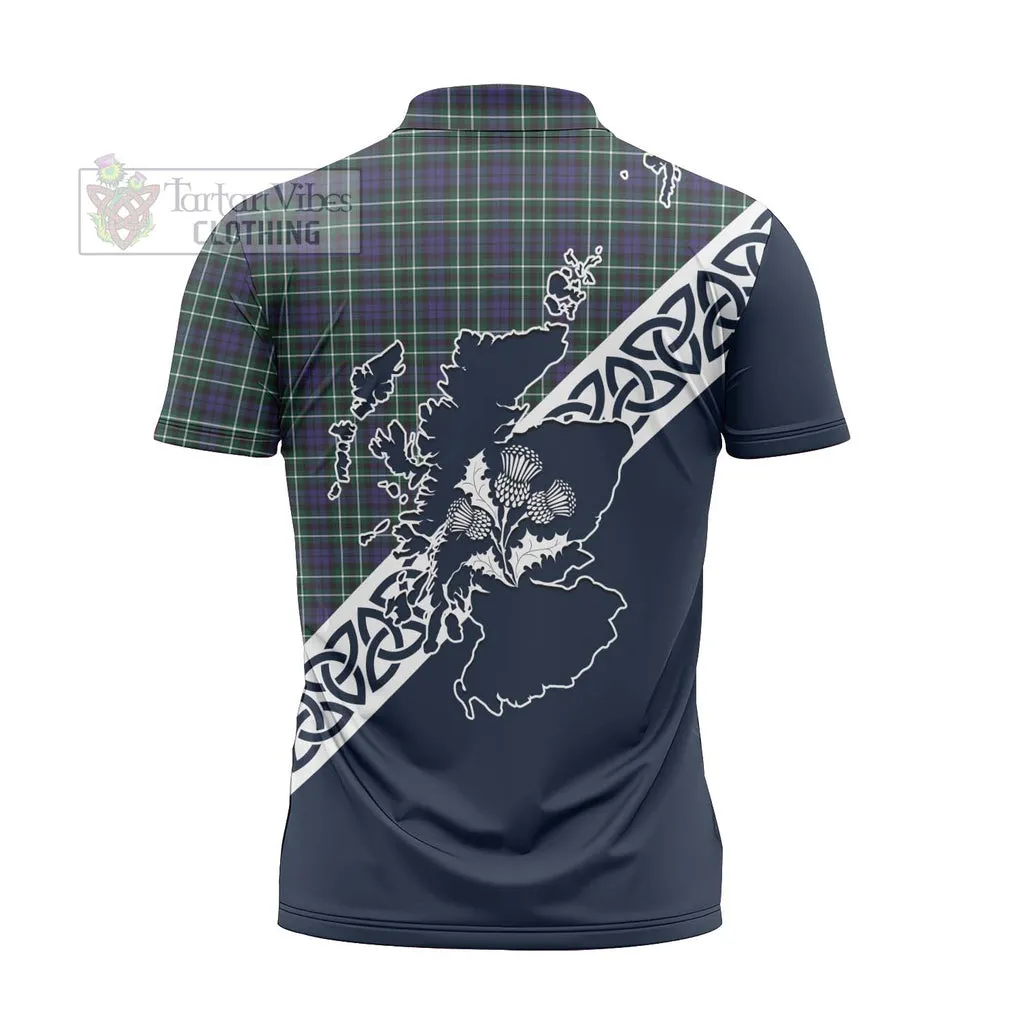 Allardice Tartan Zipper Polo Shirt Featuring Thistle and Scotland Map