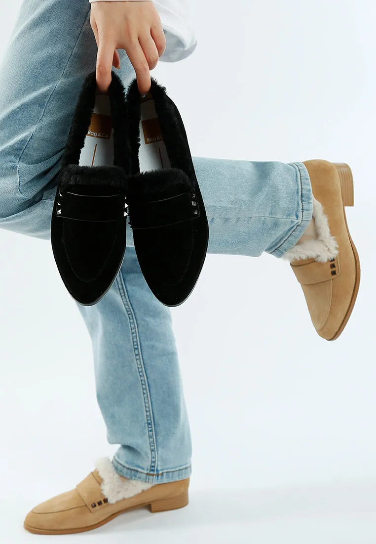 Allie Fur Trim Suede Loafers