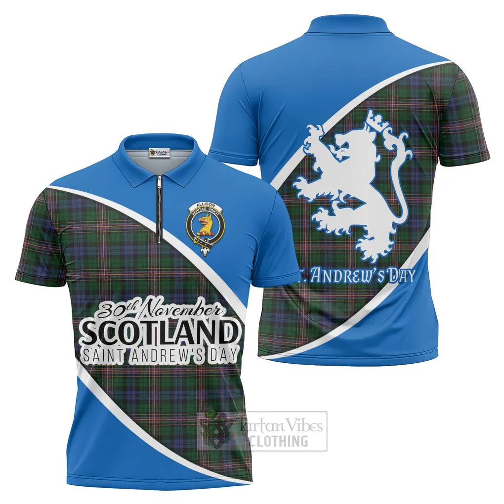 Allison Family Crest Tartan Zipper Polo Shirt Celebrate Saint Andrew's Day in Style