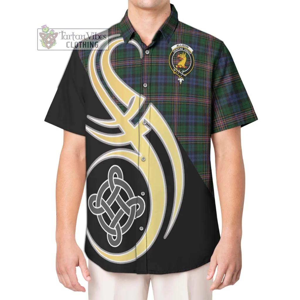 Allison Tartan Short Sleeve Button Shirt with Family Crest and Celtic Symbol Style