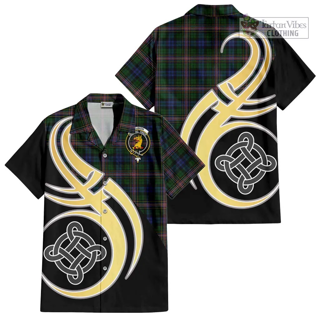 Allison Tartan Short Sleeve Button Shirt with Family Crest and Celtic Symbol Style