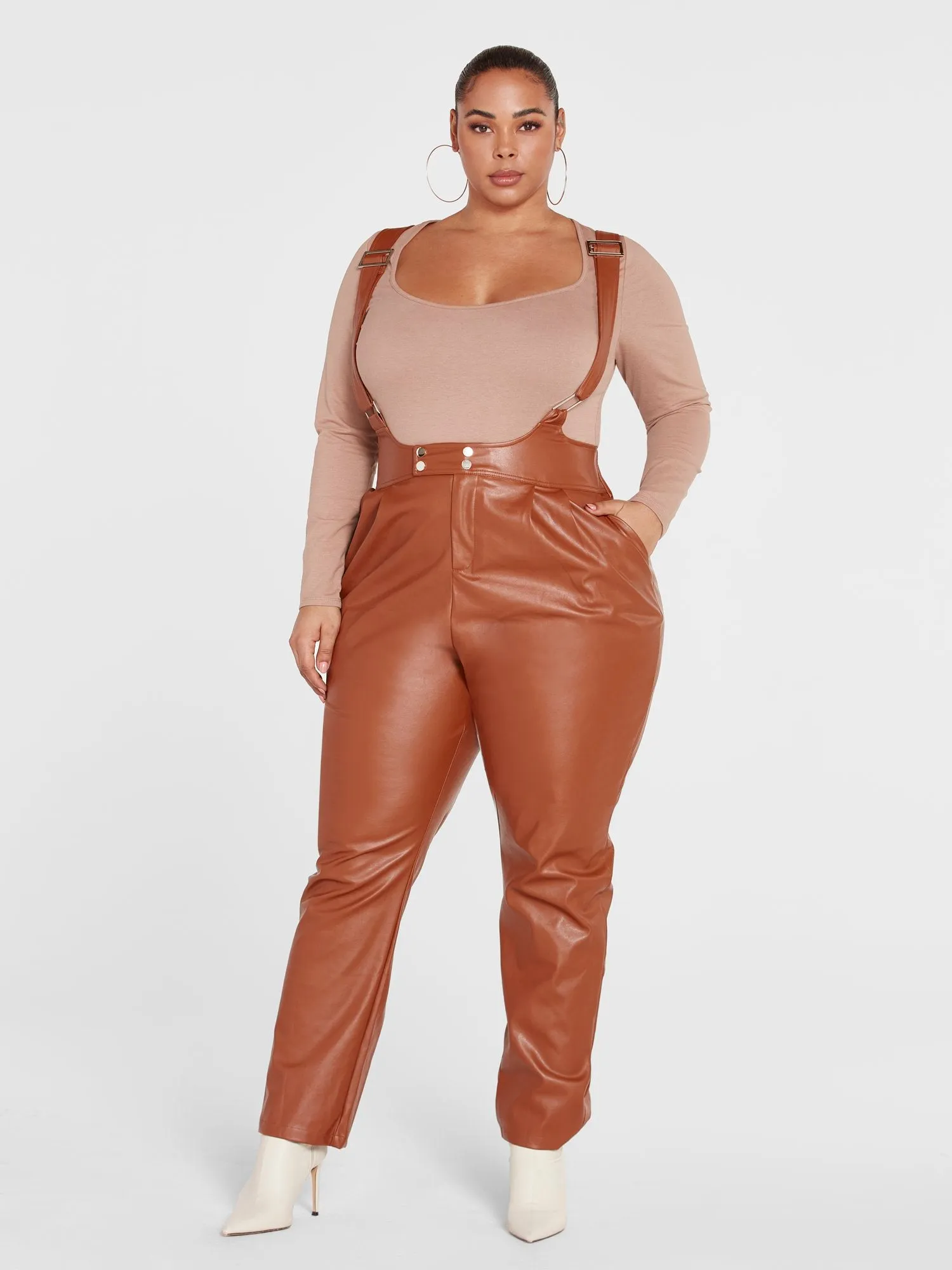 Amelia Faux Leather Suspender Pants