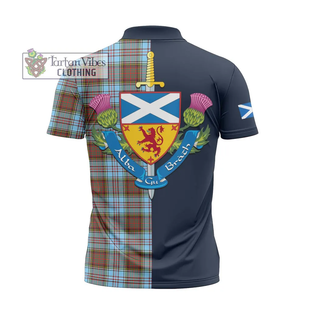 Anderson Ancient Tartan Zipper Polo Shirt Alba with Scottish Lion Royal Arm Half Style