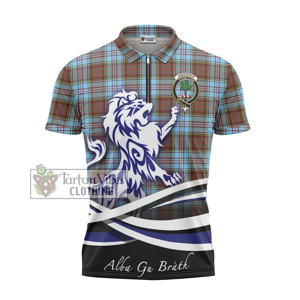 Anderson Ancient Tartan Zipper Polo Shirt with Alba Gu Brath Regal Lion Emblem