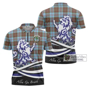 Anderson Ancient Tartan Zipper Polo Shirt with Alba Gu Brath Regal Lion Emblem