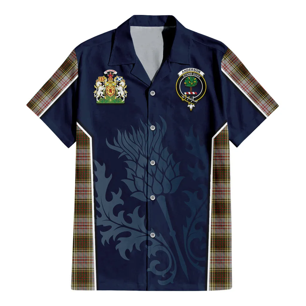 Anderson Dress Tartan Short Sleeve Button Up Shirt with Family Crest and Scottish Thistle Vibes Sport Style