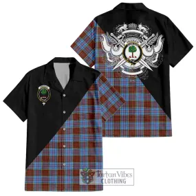 Anderson Modern Tartan Short Sleeve Button Shirt with Family Crest and Military Logo Style