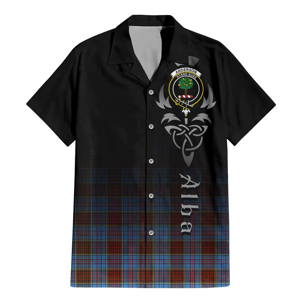 Anderson Modern Tartan Short Sleeve Button Up Shirt Featuring Alba Gu Brath Family Crest Celtic Inspired