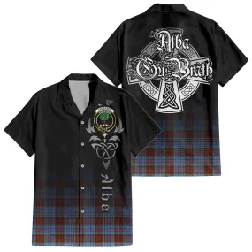 Anderson Modern Tartan Short Sleeve Button Up Shirt Featuring Alba Gu Brath Family Crest Celtic Inspired