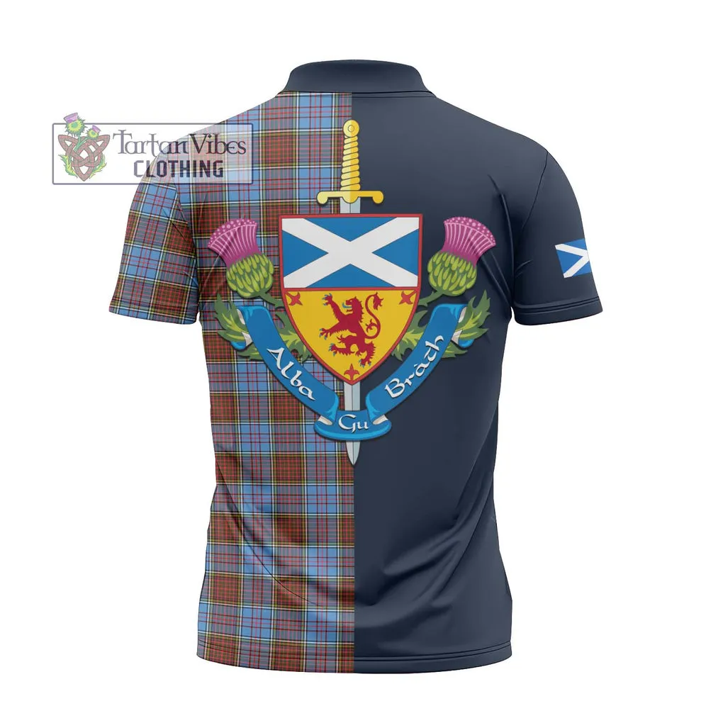 Anderson Modern Tartan Zipper Polo Shirt Alba with Scottish Lion Royal Arm Half Style