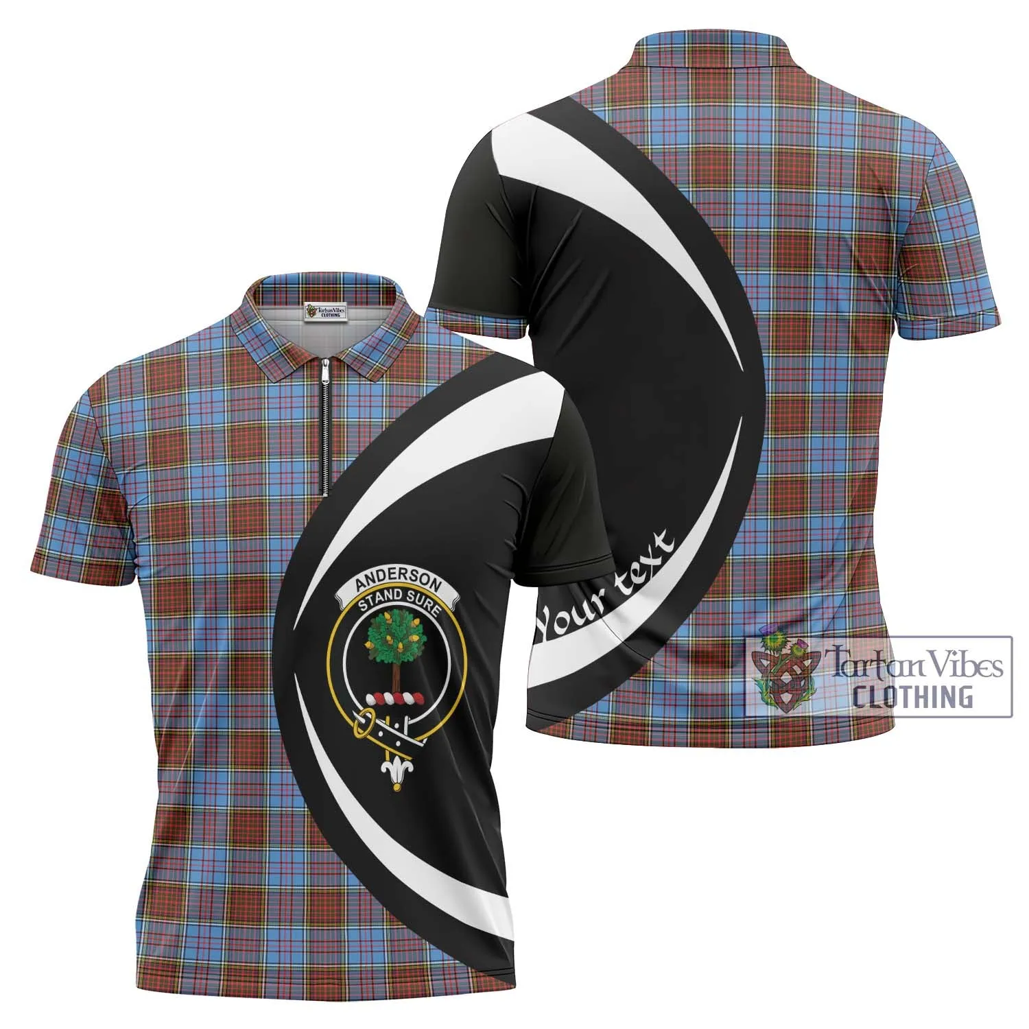 Anderson Modern Tartan Zipper Polo Shirt with Family Crest Circle Style